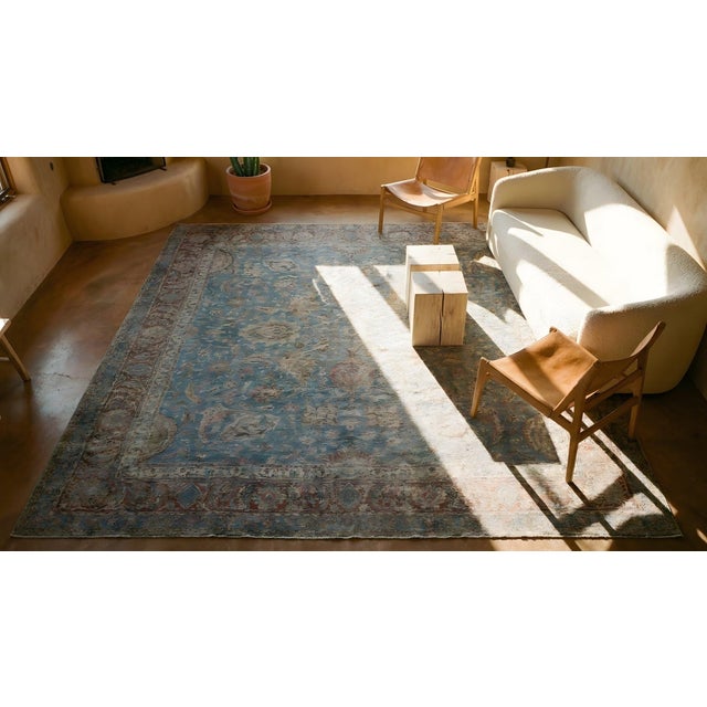 Rare and Stunning Antique Persian Kerman Rug on Sky Blue Background Color With Floral Design. For Sale - Image 14 of 15