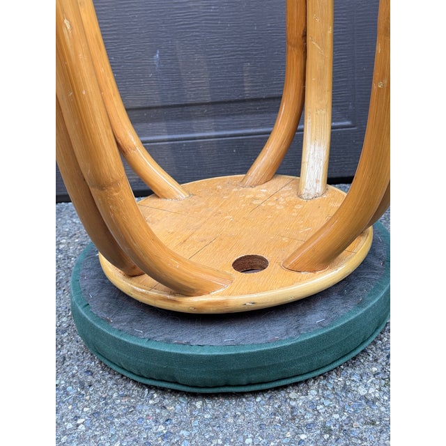 Beige Mid-Century Paul Frankl Style Bentwood Rattan Bar Stools - Set of Four For Sale - Image 8 of 11