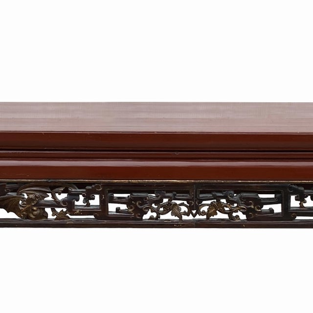 Chinese Vintage Brick Red Relief Ru Yi Carving Long Altar Console Table For Sale - Image 4 of 7