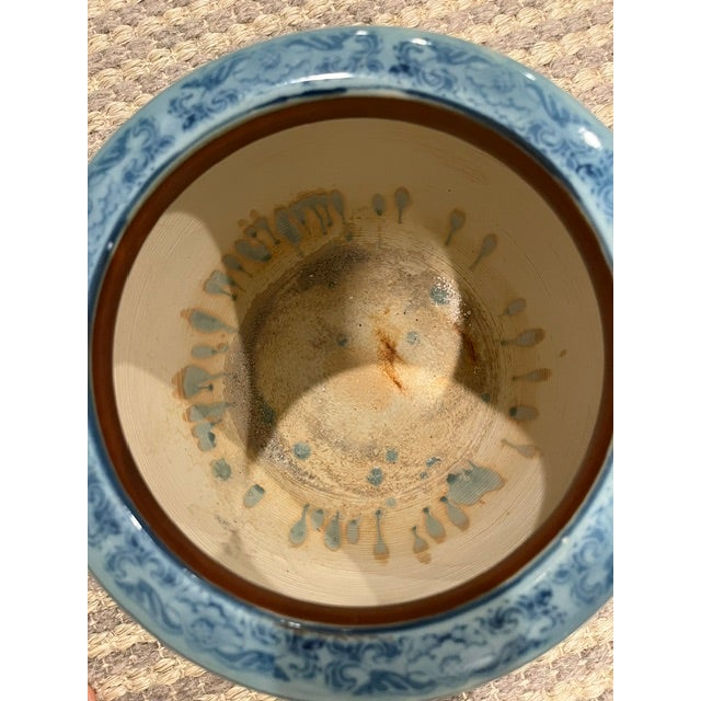Antique Japanese Blue and White (Sometsuke) Porcelain Hibachi With Applied Inscription For Sale - Image 10 of 18