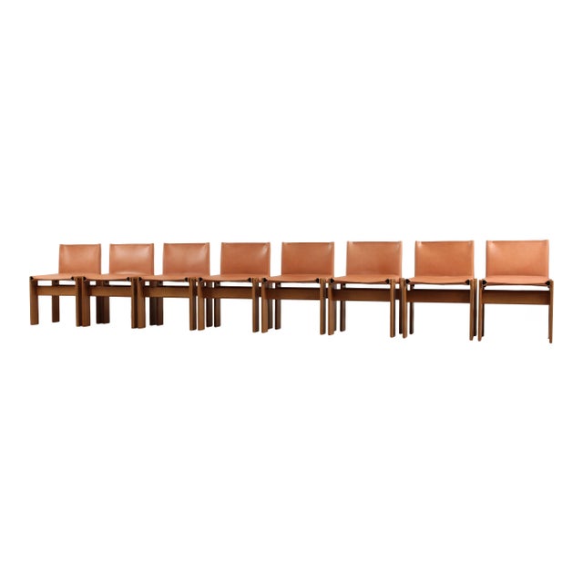 Monk Chairs in Walnut and Buffalo Leather by Afra and Tobia Scarpa for Molteni, 1973, Set of 8 For Sale - Image 3 of 18