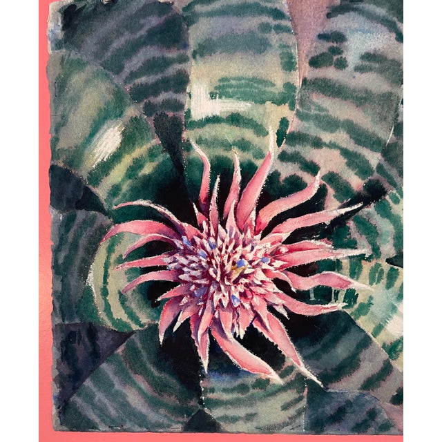 Traditional 1980s Sarah Brandt Bromeliad Botanical Watercolor For Sale - Image 3 of 4