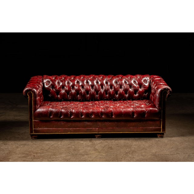 Vintage Tufted Leather Chesterfield Sofa in Oxblood For Sale - Image 4 of 10