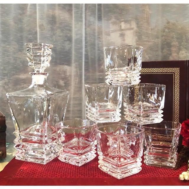 Vintage Lattice Routh Decanter and Old Fashioned Glasses Layers Design Set- 8 Pieces For Sale - Image 4 of 11