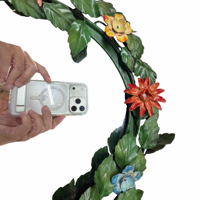Vintage Tole Floral and Leaf Design Mirror For Sale - Image 4 of 11