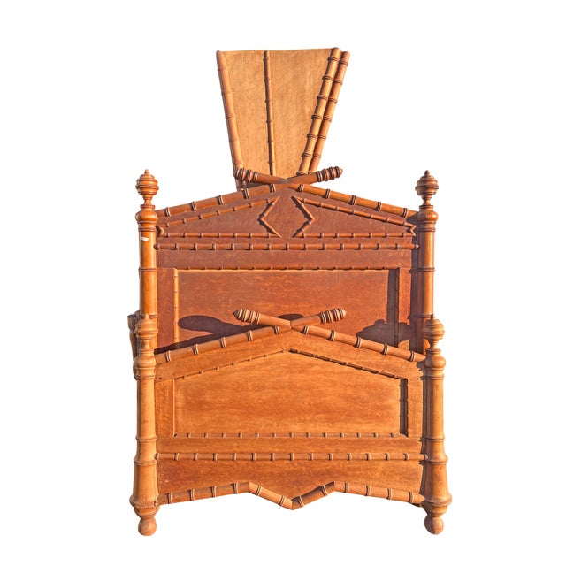 Antique French Bed Frame Headboard Set in Birds Eye Maple Faux Bamboo English Style For Sale - Image 11 of 11