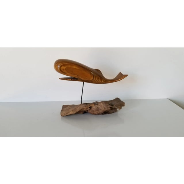 Mid-Century Modern 1980s Vintage Hand-Carved Wood Whale Sculpture For Sale - Image 3 of 11