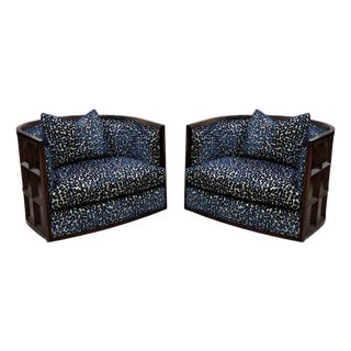 Baker Furniture Thomas Pheasant Bevel Swivel Lounge Chairs, a Pair For Sale
