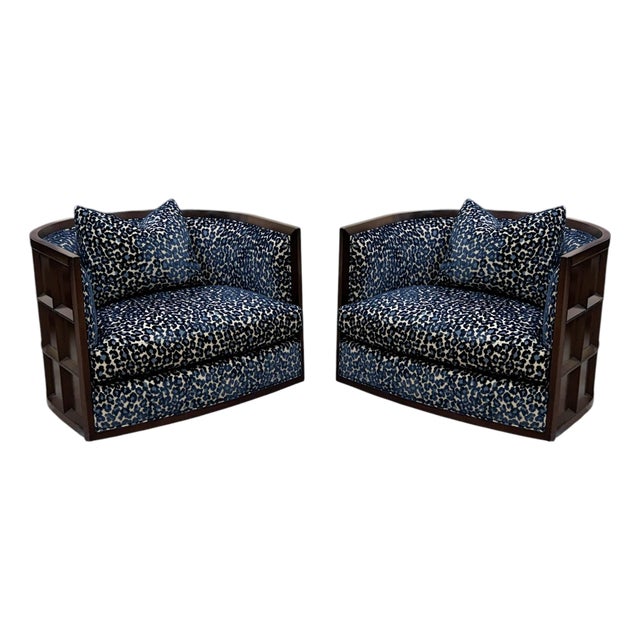 Baker Furniture Thomas Pheasant Bevel Swivel Lounge Chairs, a Pair For Sale
