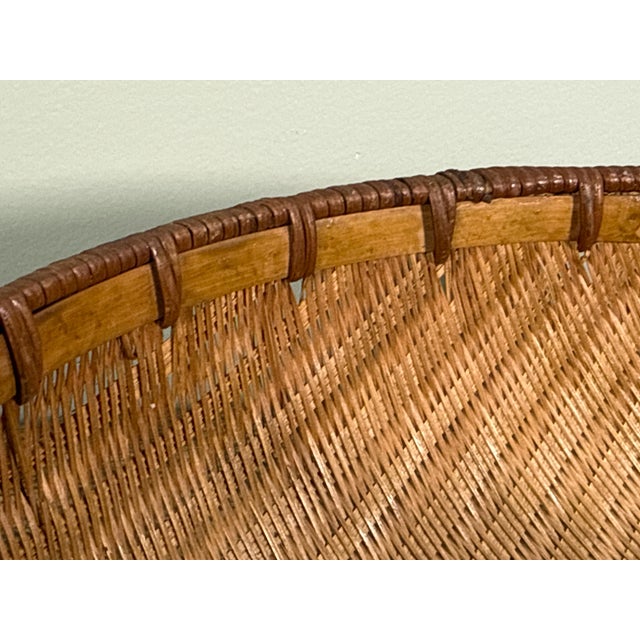 Japanese Vintage Japanese Woven Bamboo Winnowing Basket With Rattan Rim For Sale - Image 3 of 8