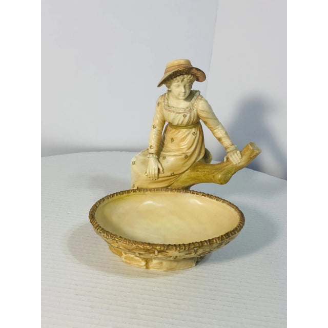 Late 19th Century Antique James Hadley Royal Worcester Porcelain Girl With Basket Candy Dish No.1153 Made in 1889 For Sale - Image 5 of 12
