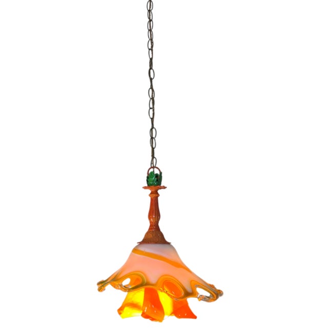 Murano Art Glass Looped Abstract Orange White Pendant Light For Sale - Image 10 of 18