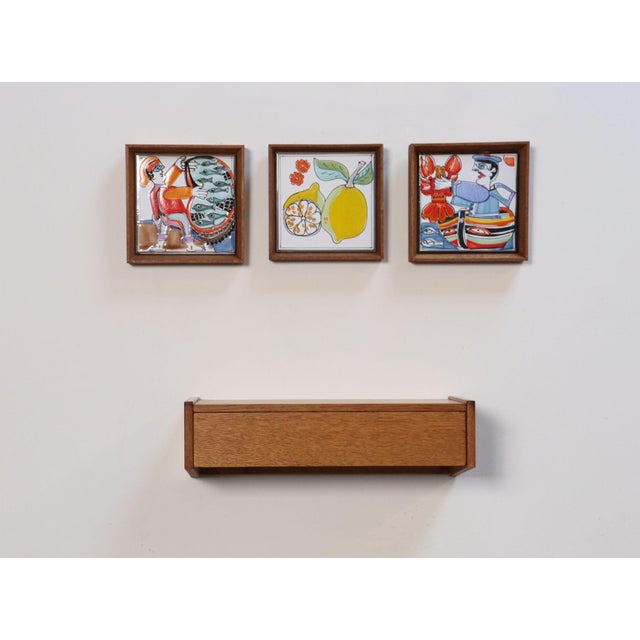 Red Set of Three Vintage Sicilian Pescatore and Limone Handpainted Ceramic Tiles For Sale - Image 8 of 15