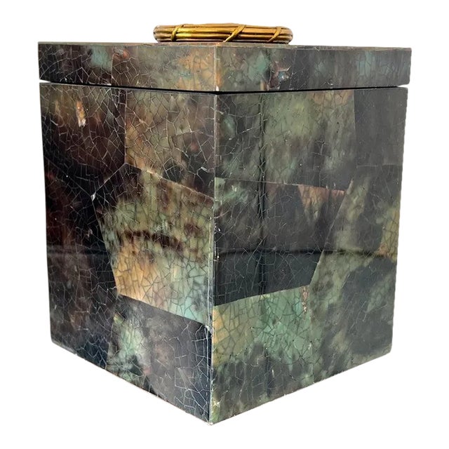 Mosaic Green Penshell Box With Brass Accent by Maitland Smith For Sale