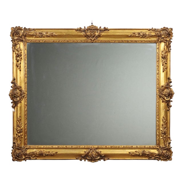 Mirror with Carved and Gilded Wooden Frame and Panel For Sale