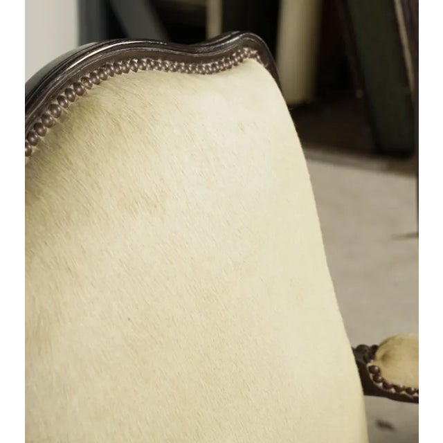 A Pair of French Provencial Louis XV-Style Fauteuils Pale White Hide Leather For Sale - Image 9 of 12