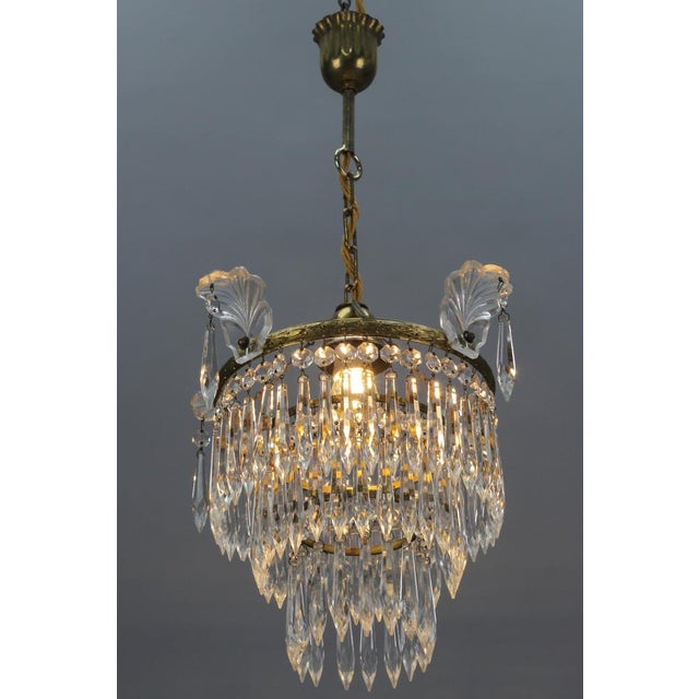 French Empire Crystal Glass and Brass Chandelier, 1930s For Sale - Image 3 of 18