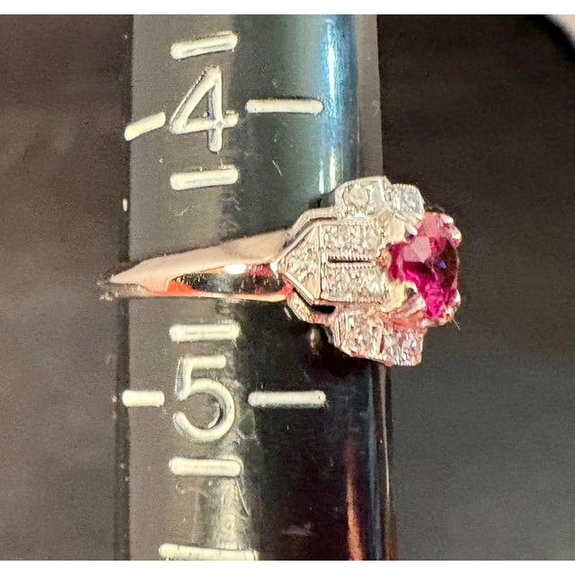 Gold Early 20th Century Ladies Vintage Platinum Pink Sapphire Diamond Ring Size 4.5 For Sale - Image 8 of 10
