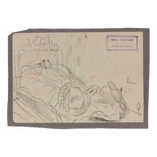 Luigi Galli, The Bedroom, 19th Century, Pencil on Paper For Sale