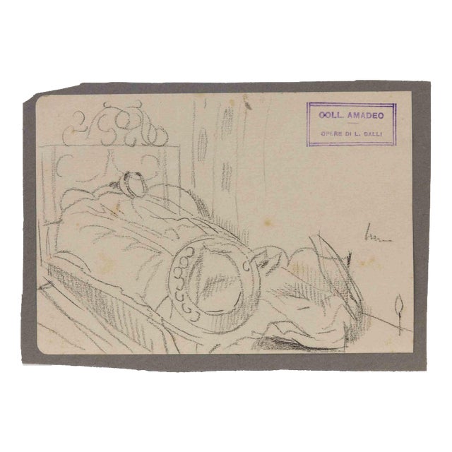 Luigi Galli, The Bedroom, 19th Century, Pencil on Paper For Sale