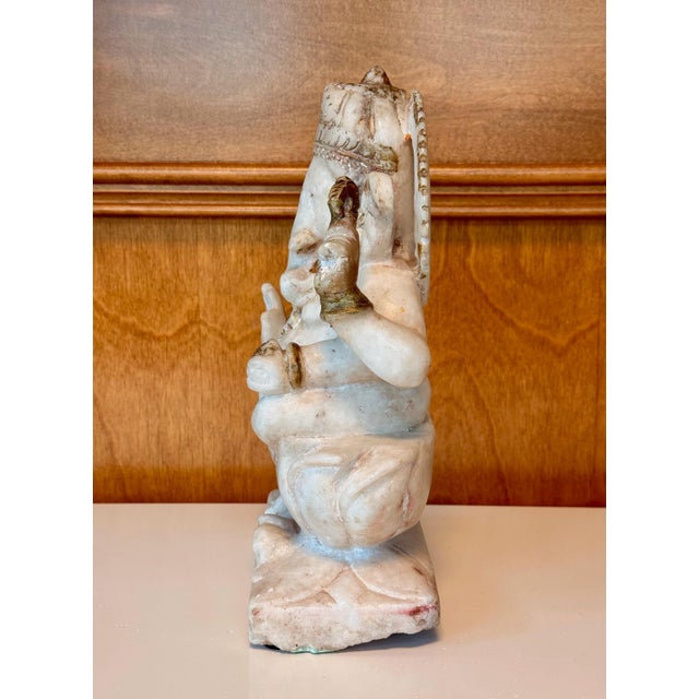 Indian Antique Carved Marble Ganesh Statue For Sale In Atlanta - Image 6 of 16