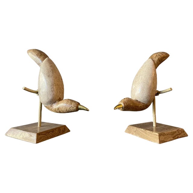 Tessellated Marble Perched Birds, 1980, Set of 2 For Sale
