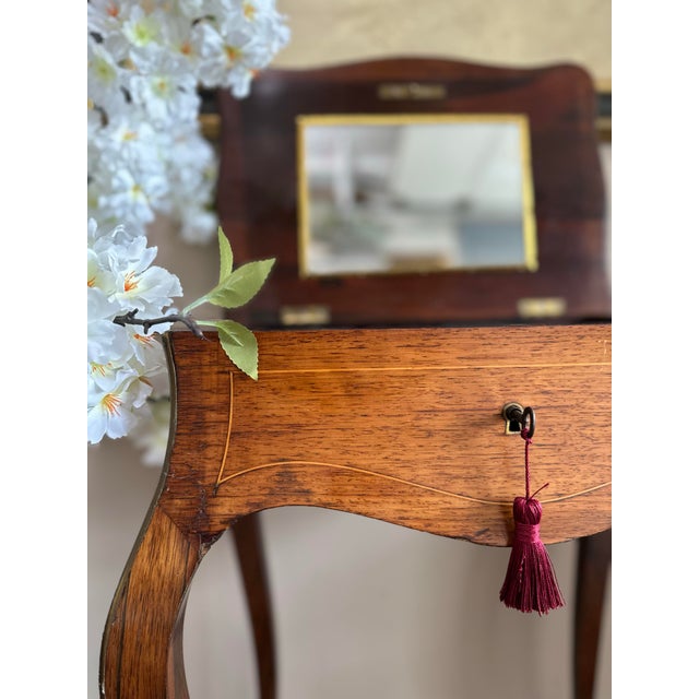 Antique French Inlaid Vanity Table With Mirror For Sale In New York - Image 6 of 9