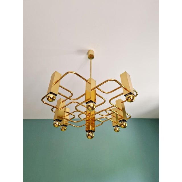 Geometric Brass Chandelier by Gaetano Sciolari for Boulanger, 1970s For Sale - Image 9 of 14
