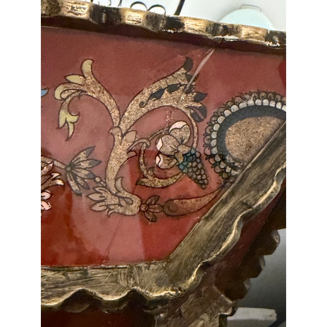 Large Vintage Peruvian Reverse-Painted Red Glass Mirror Gilt Hand-Carved Wood Frame Spanish Colonial Style For Sale - Image 10 of 10