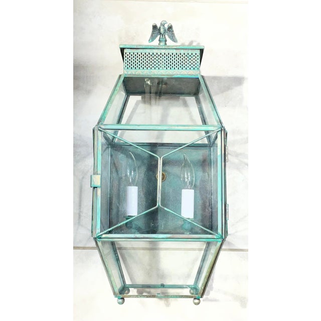 Vintage Solid Brass Outdoor Wall Lantern / Wall Sconce 9”w X 9”.5 D X 19”.5 H For Sale - Image 10 of 13