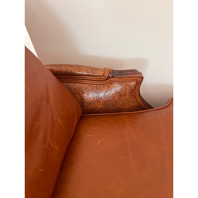 1990s Ethan Allen Bergere Leather Chair and Ottoman For Sale - Image 13 of 17