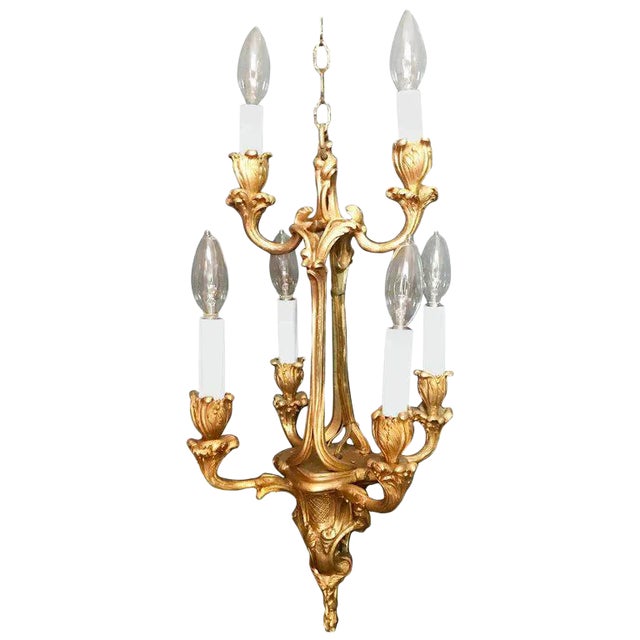 Late 19th Century French Gilt Bronze Six-Arm Louis XV Style Chandelier, Unwired For Sale