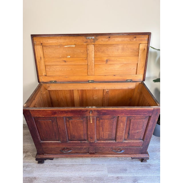 19th Century Large Antique 19th Century Oak Dark Wood Blanket Box Chest Coffer with Key Rustic Farmhouse For Sale - Image 5 of 15