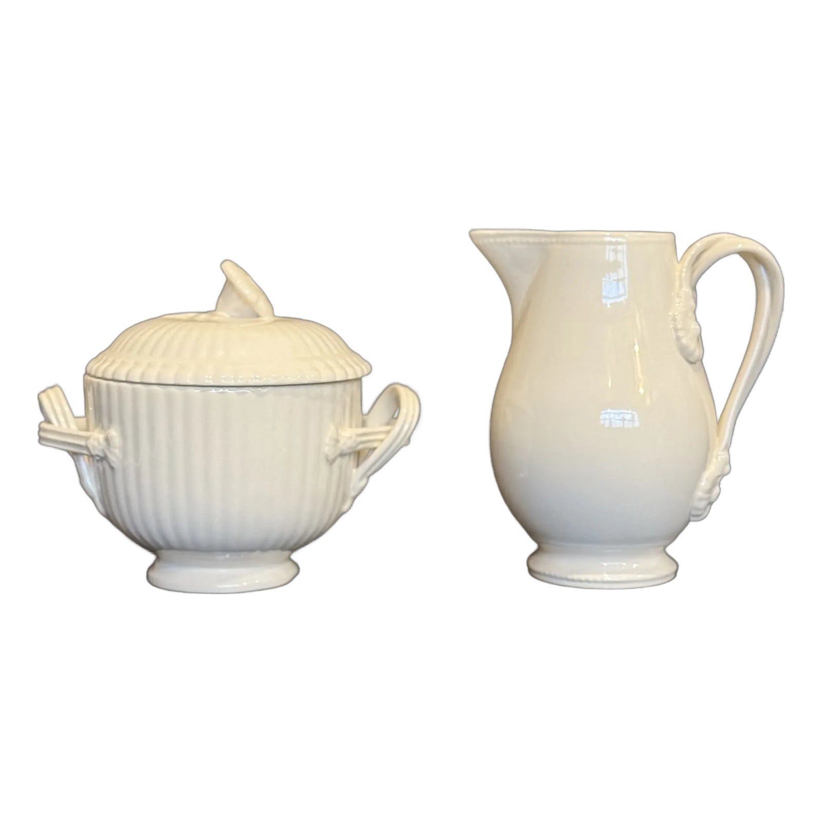 Royal Creamware Creamer and Sugar Bowl | Chairish