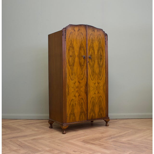 Vintage Art Deco Burr Walnut Compact Wardrobe, 1930s For Sale - Image 4 of 11