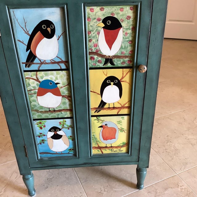 Folk Art Vintage Pati B "Bird Cupboard" Accent Cabinet For Sale - Image 3 of 17