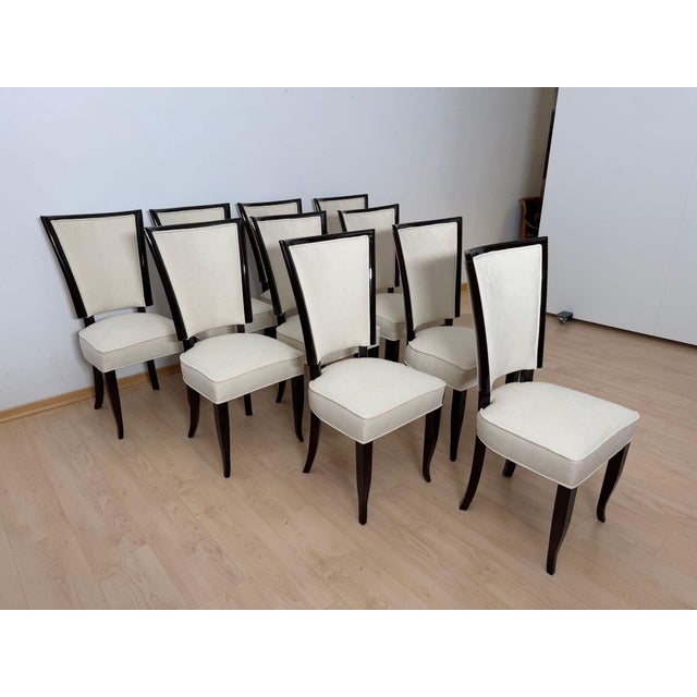Art Deco Dining Chairs in Lacquer & Alcantara, Paris, 1930, Set of 10 For Sale - Image 3 of 18