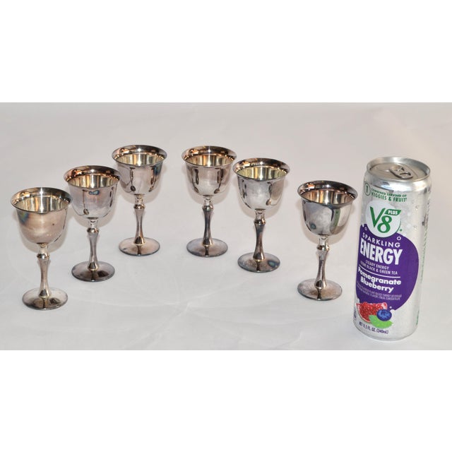 Silver Set 6 Vintage Valero Spain Silverplate Sherry Goblets European Traditional 1970s For Sale - Image 8 of 12
