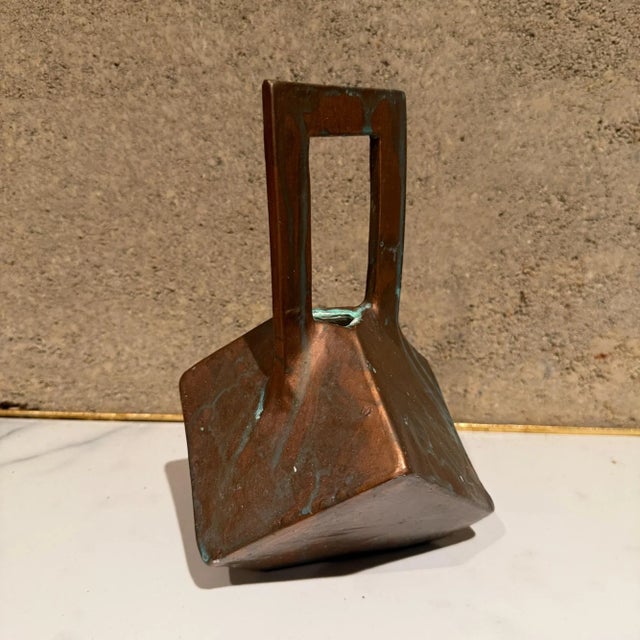 1960s Pottery Faux Bronze Geometric Tea Pot Ceramic Studio Signed For Sale - Image 5 of 7