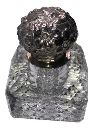 Antique Cut Glass and Sterling Inkwell