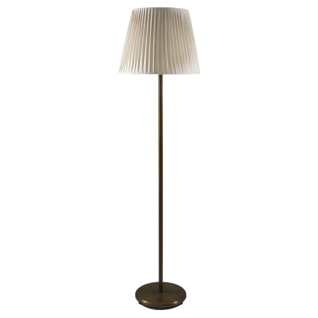 Swedish Brass and Teak Floor Lamp attributed to Böhlmarks, 1940s For Sale