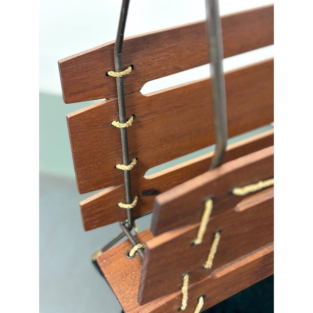 1960s Vintage Italian Wood and Metal Magazine Rack, 1960s For Sale - Image 5 of 9