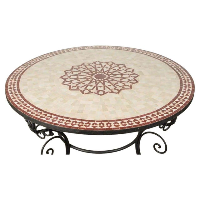 Moroccan Outdoor Round Mosaic Tile Dining Table on Iron Base 47 in. For Sale - Image 9 of 13