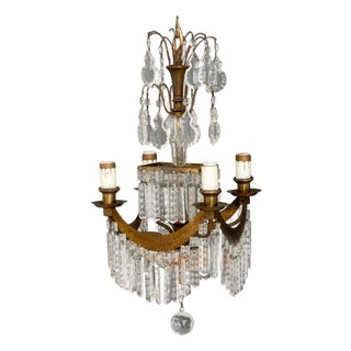 French Empire Style Brass and Crystal Chandelier For Sale
