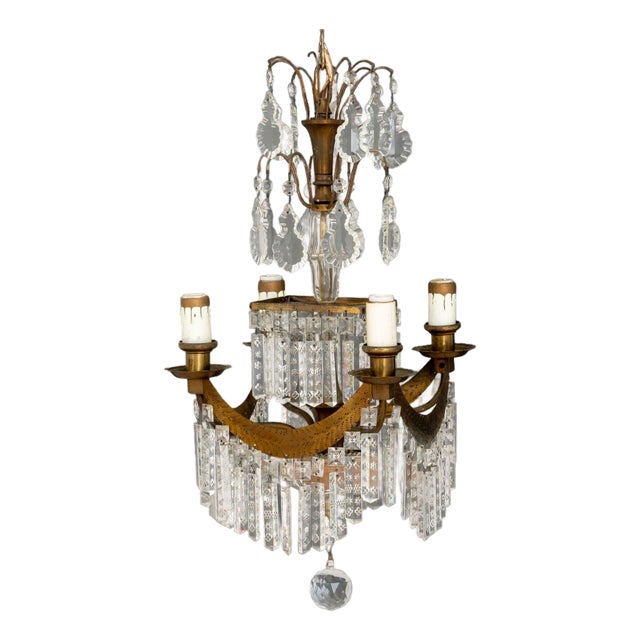 French Empire Style Brass and Crystal Chandelier For Sale