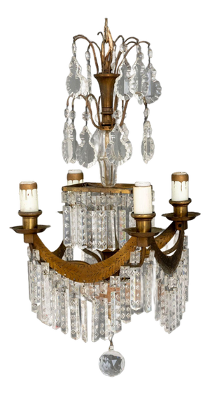 French Empire Style Brass and Crystal Chandelier