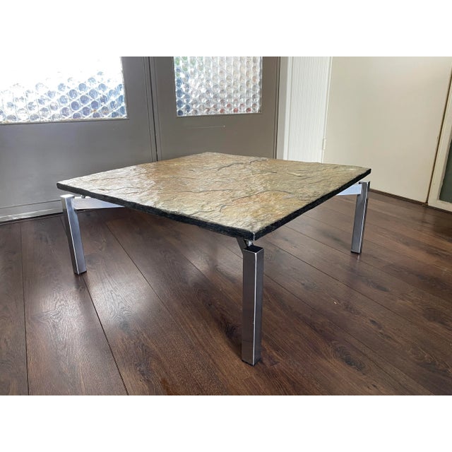 Metal Mid-Century Steel & Slate Coffee Table For Sale - Image 7 of 11