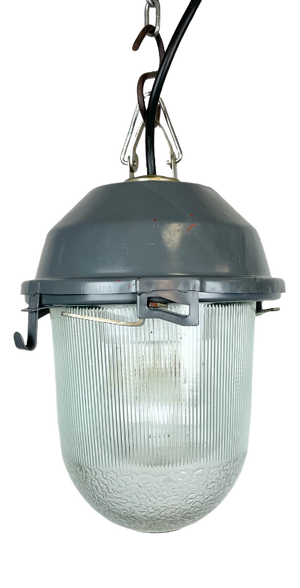 Soviet Industrial Grey Bunker Pendant Light, 1970s