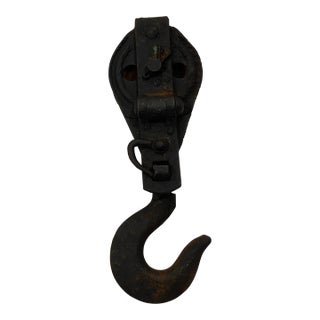 Antique Cast Iron Wheel Hook and Pulley For Sale