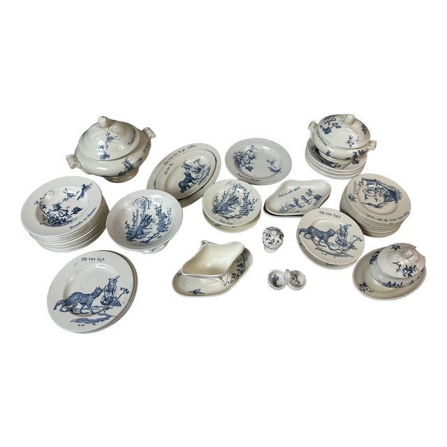 Antique Dinner Set from Gien, 1900, Set of 50 For Sale